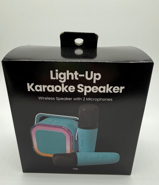 Gems Light-Up Karaoke Speaker Wireless Speaker with 2 Microphones- Blue