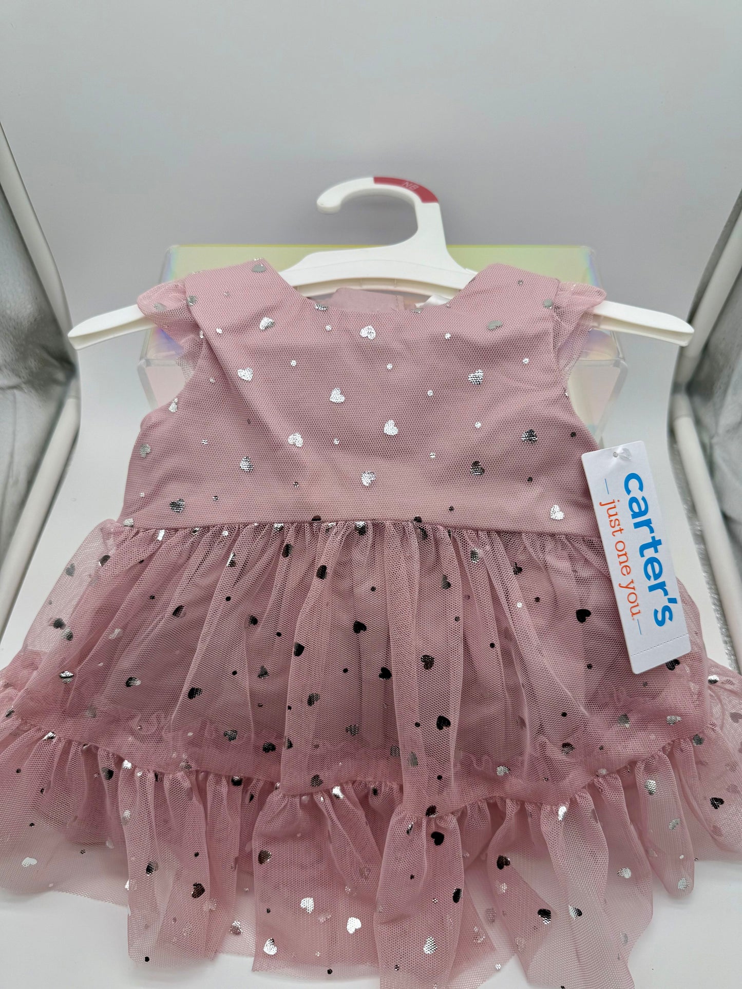 Carter's Light pink dress with silver hearts and dot accents-18 month