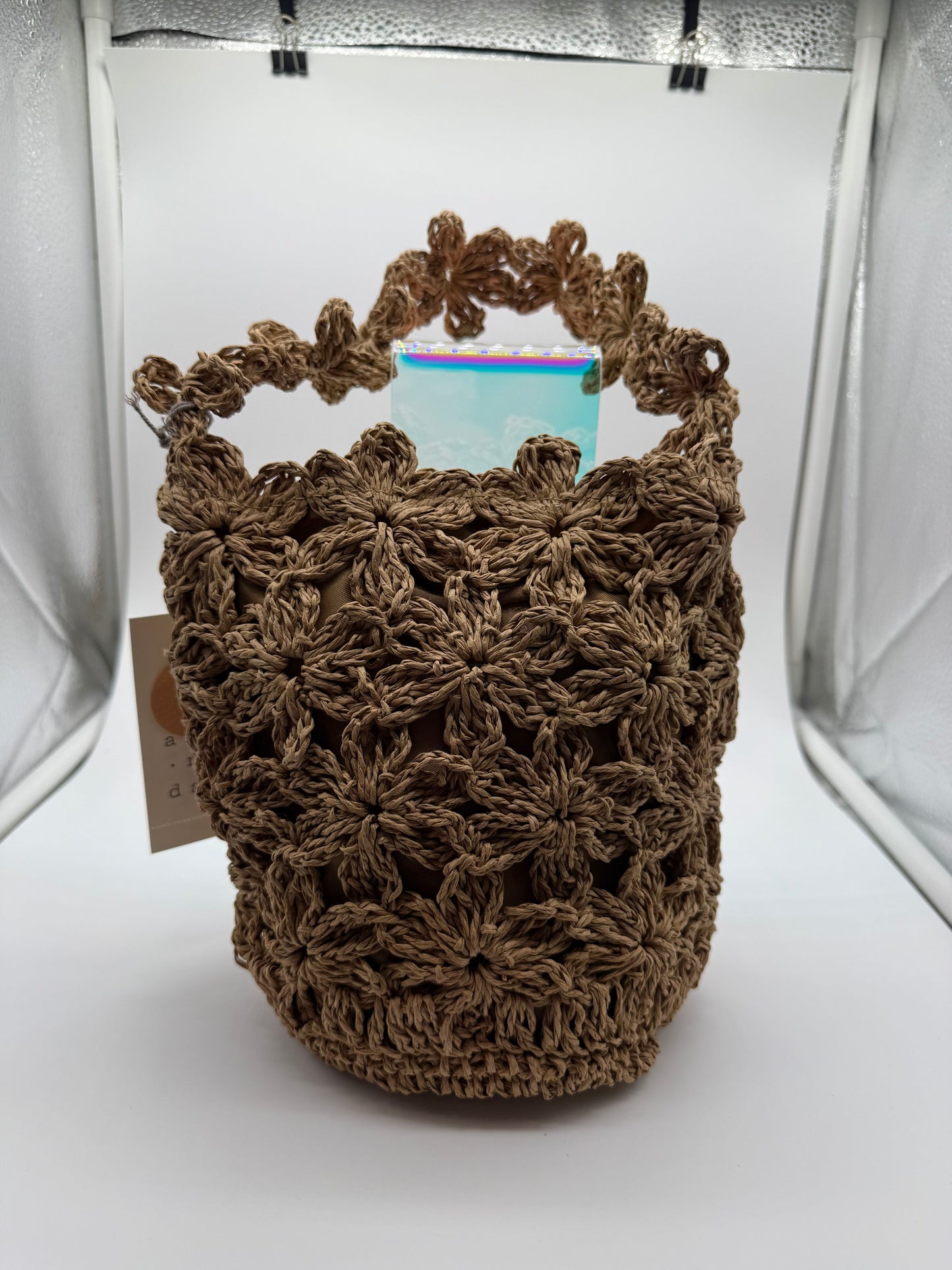 Beige floral woven bag